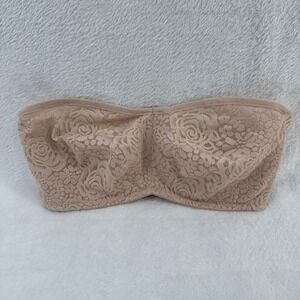 Wacoal 34DD Nude Beige Lace Strapless Bra Rose Floral‎ Pattern Padded